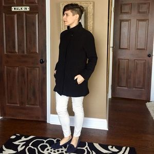 Mango funnel neck car coat jacket black straight S